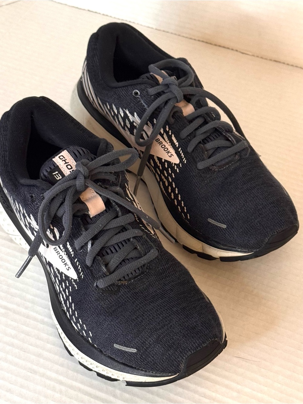 Brooks Navy Blue Ghost 13 Women’s Knit Running Shoes with White Logo